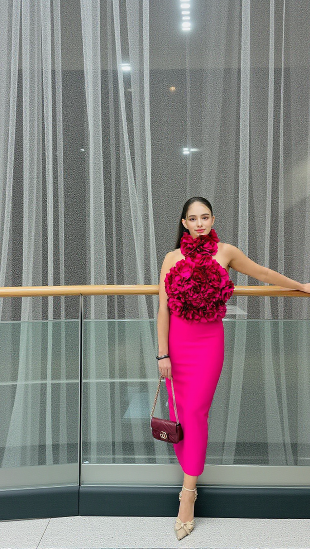 AIIZIE FLOWER BANDAGE MIDI DRESS IN HOT PINK - product image
