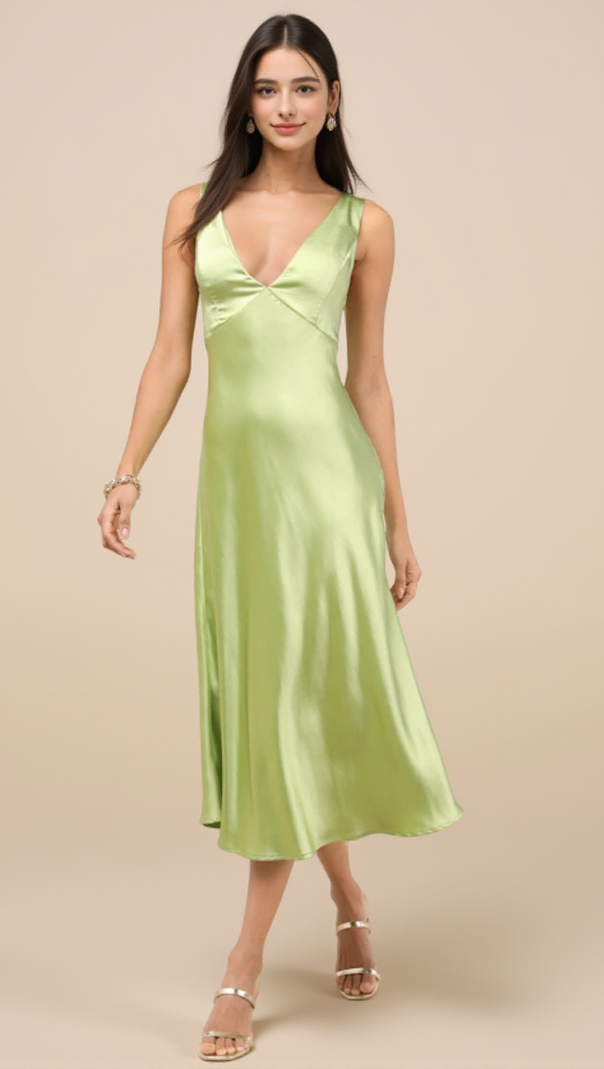AIIZIE THE ELODIE SATIN DRESS IN PISTACHIO - product image