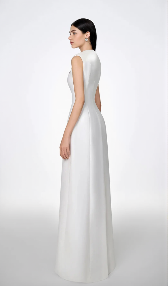 AIIZIE WHITE SLEEVELESS BODYCON MAXI DRESS WITH STONE EMBELLISHMENT - product image