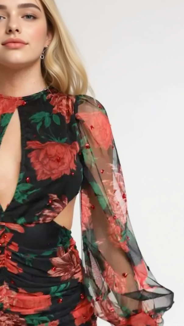 AIIZIE MAXI SEQUIN FLORAL PRINT VALENTINES DRESS - product image