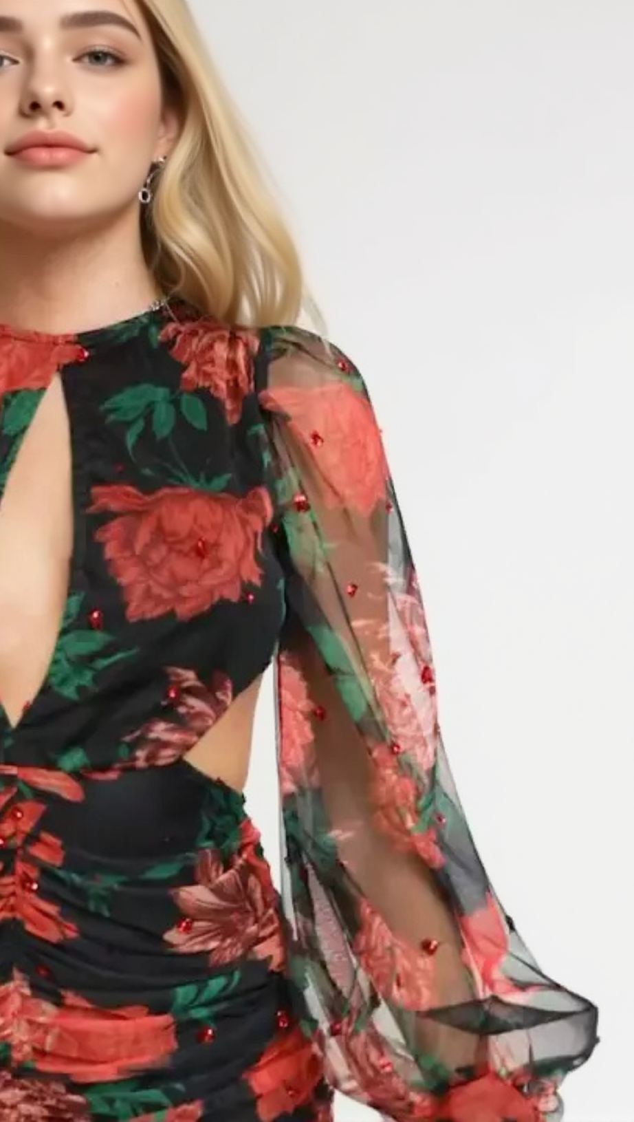 MAXI SEQUIN FLORAL PRINT VALENTINES DRESS