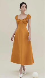 YELLOW KNOTTED A-LINE MIDI DRESS