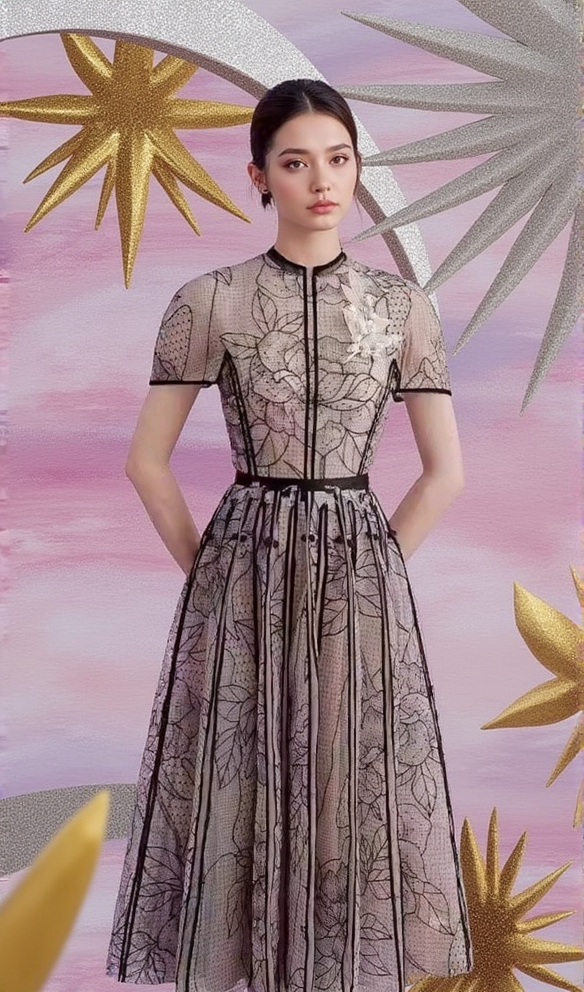 AIIZIE ARIYA EMBROIDERY LACE MIDI DRESS - product image