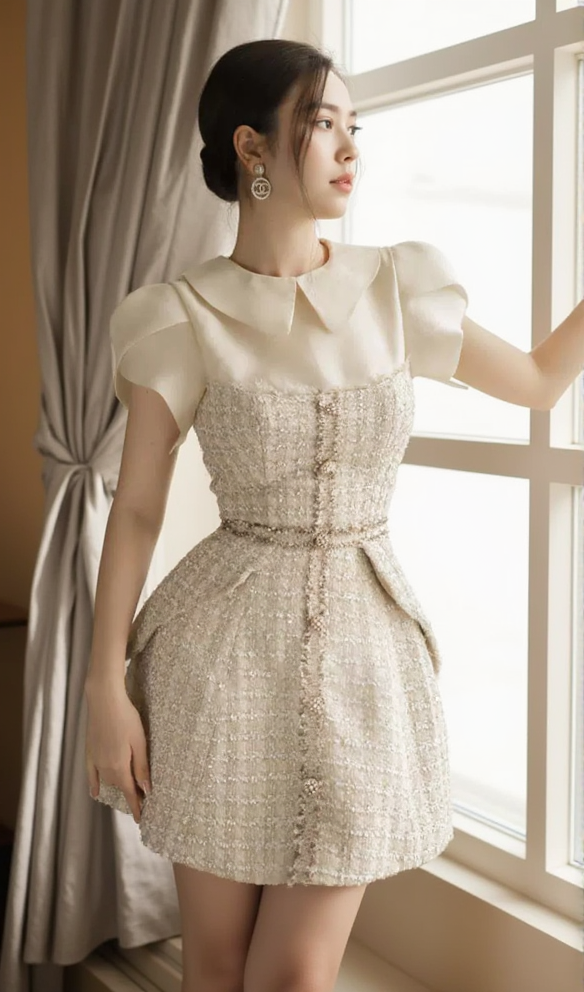 TWEED-MINIKLEID IN HELLGELB