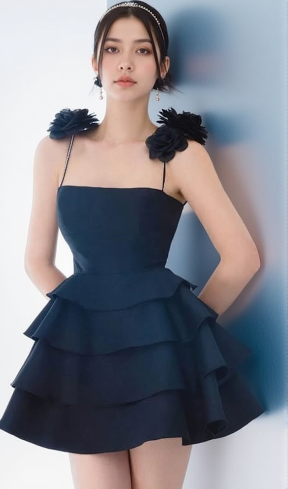 RHINESTONE SUSPENDER MINI DRESS IN BLACK