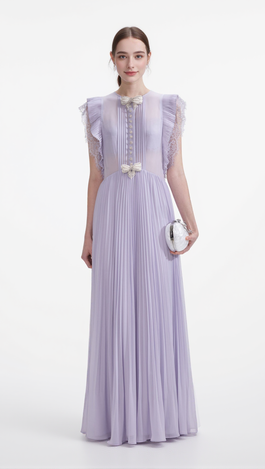 CHIFFON RUFFLED MAXI DRESS IN LILAC