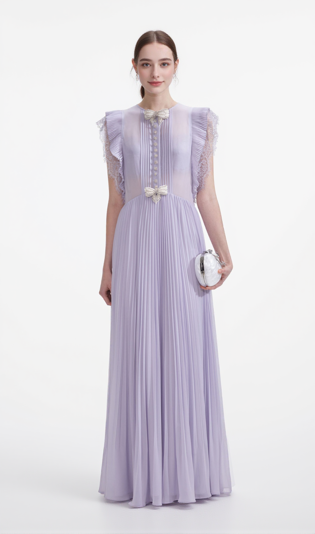 CHIFFON RUFFLED MAXI DRESS IN LILAC