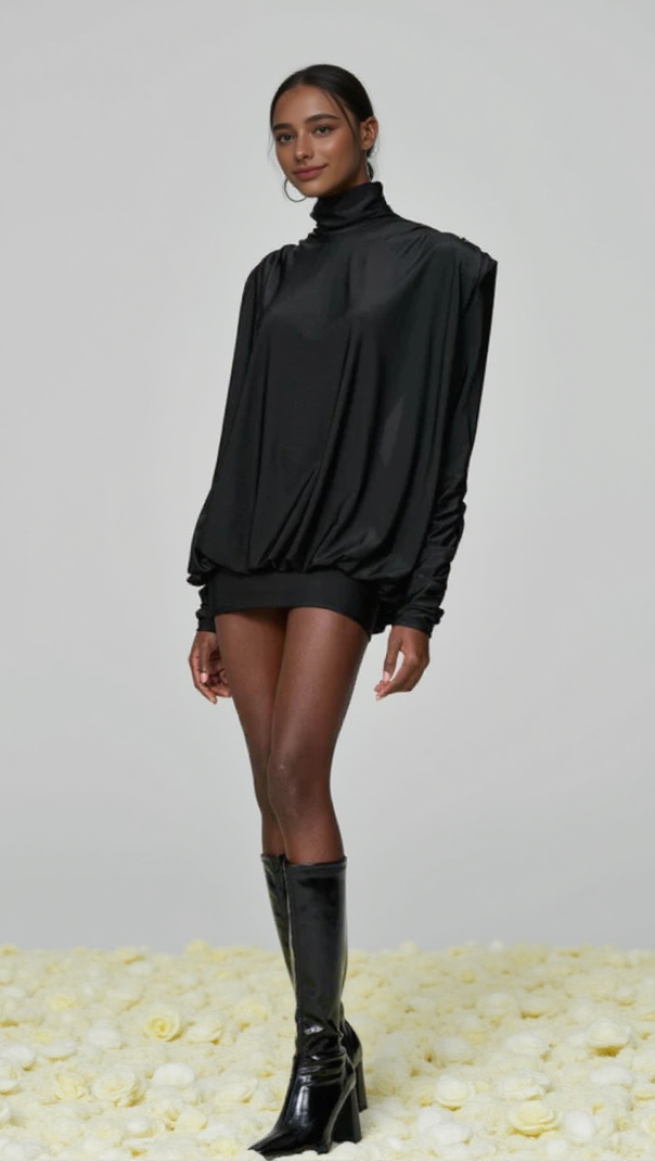 AIIZIE ALESTAIR BACKLESS RUCHED MINI DRESS IN BLACK - product image