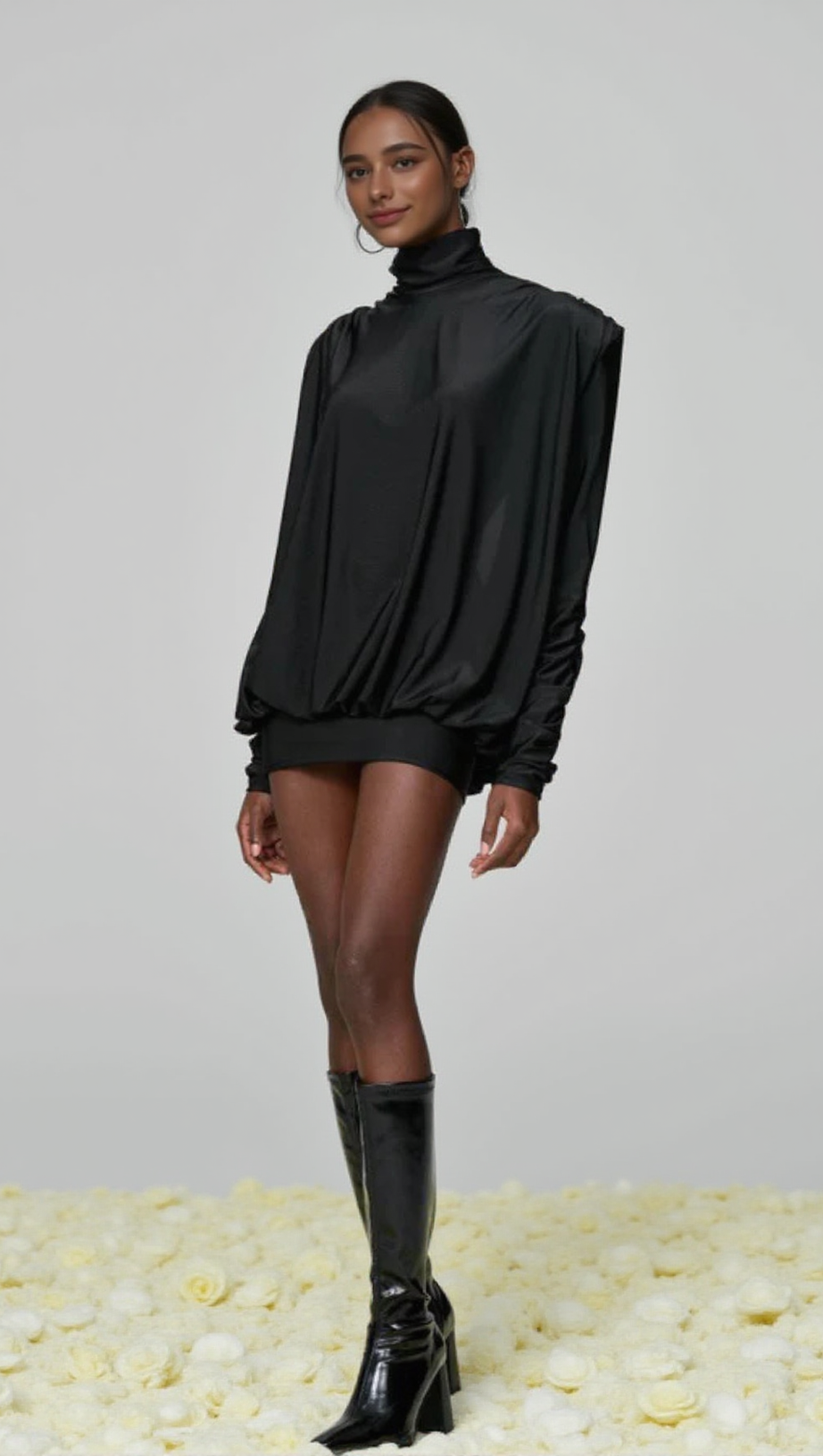 ALESTAIR BACKLESS RUCHED MINI DRESS IN BLACK