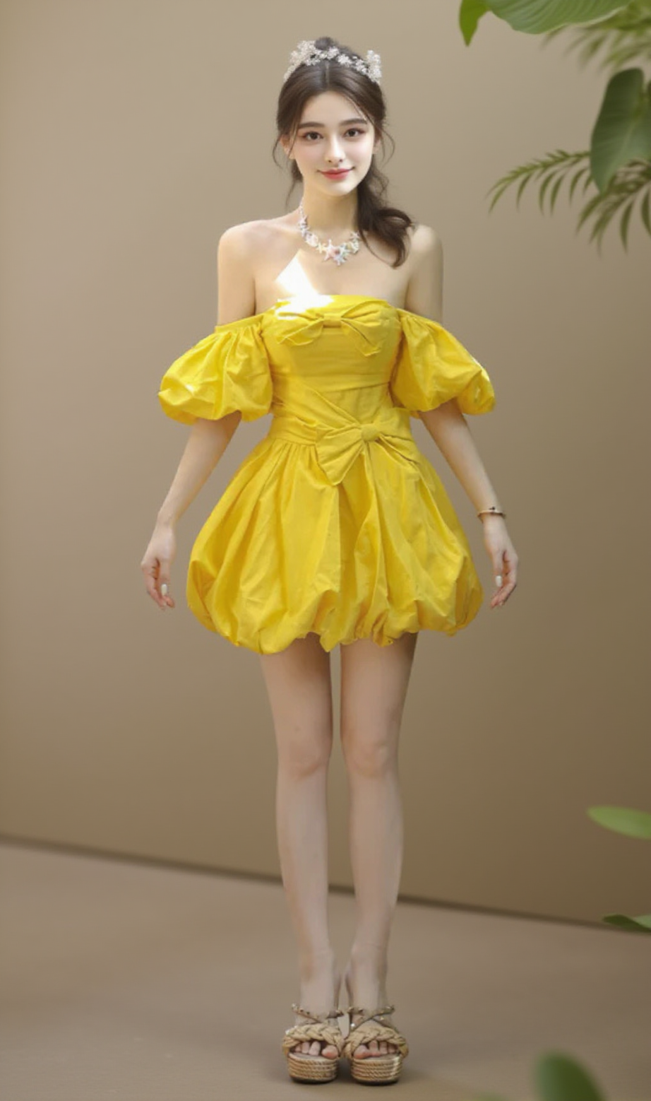 Trägerloses Minikleid „Bonnie Puff“ in Gelb