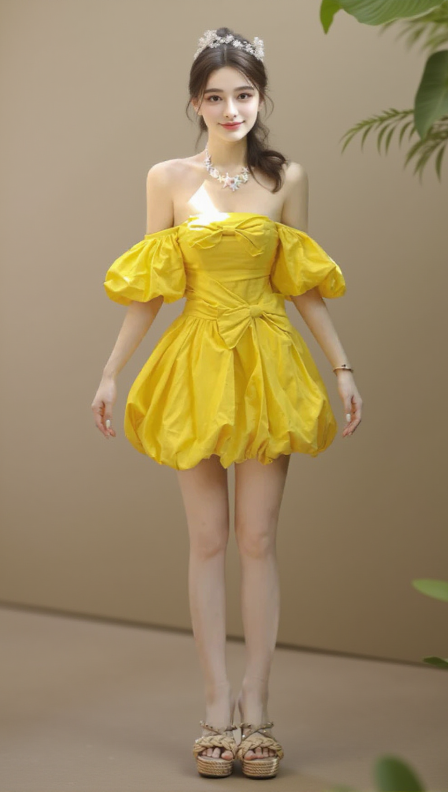 Trägerloses Minikleid „Bonnie Puff“ in Gelb