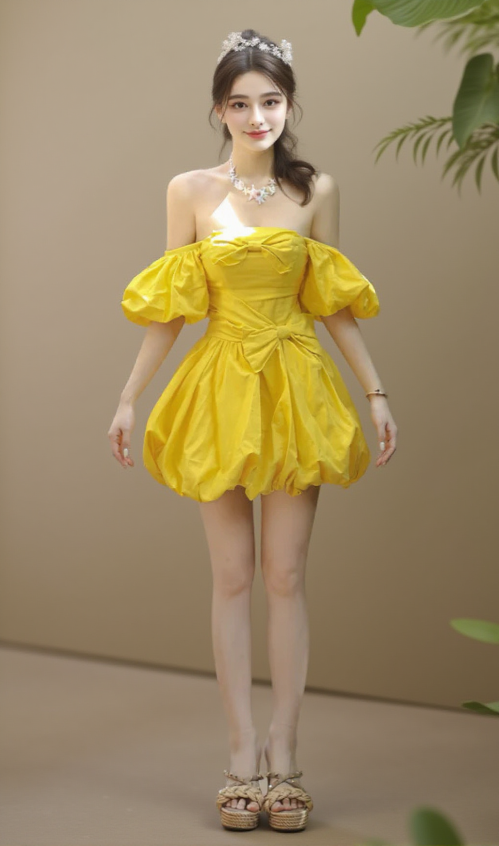 MINI ABITO SENZA SPALLINE BONNIE PUFF GIALLO