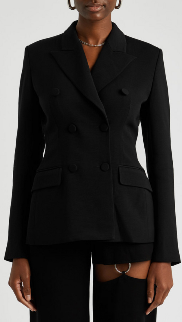 AIIZIE VIENNA HOLLOW FRINGE BACKLESS BLAZER IN BLACK - product image