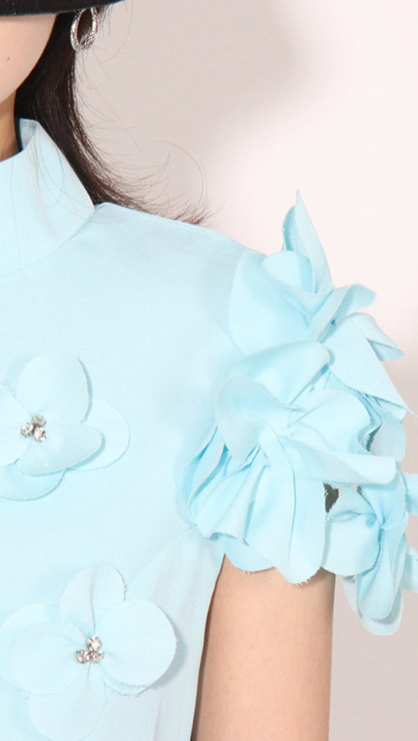 AIIZIE BLUE FLOWER DECOR MINI DRESS - product image