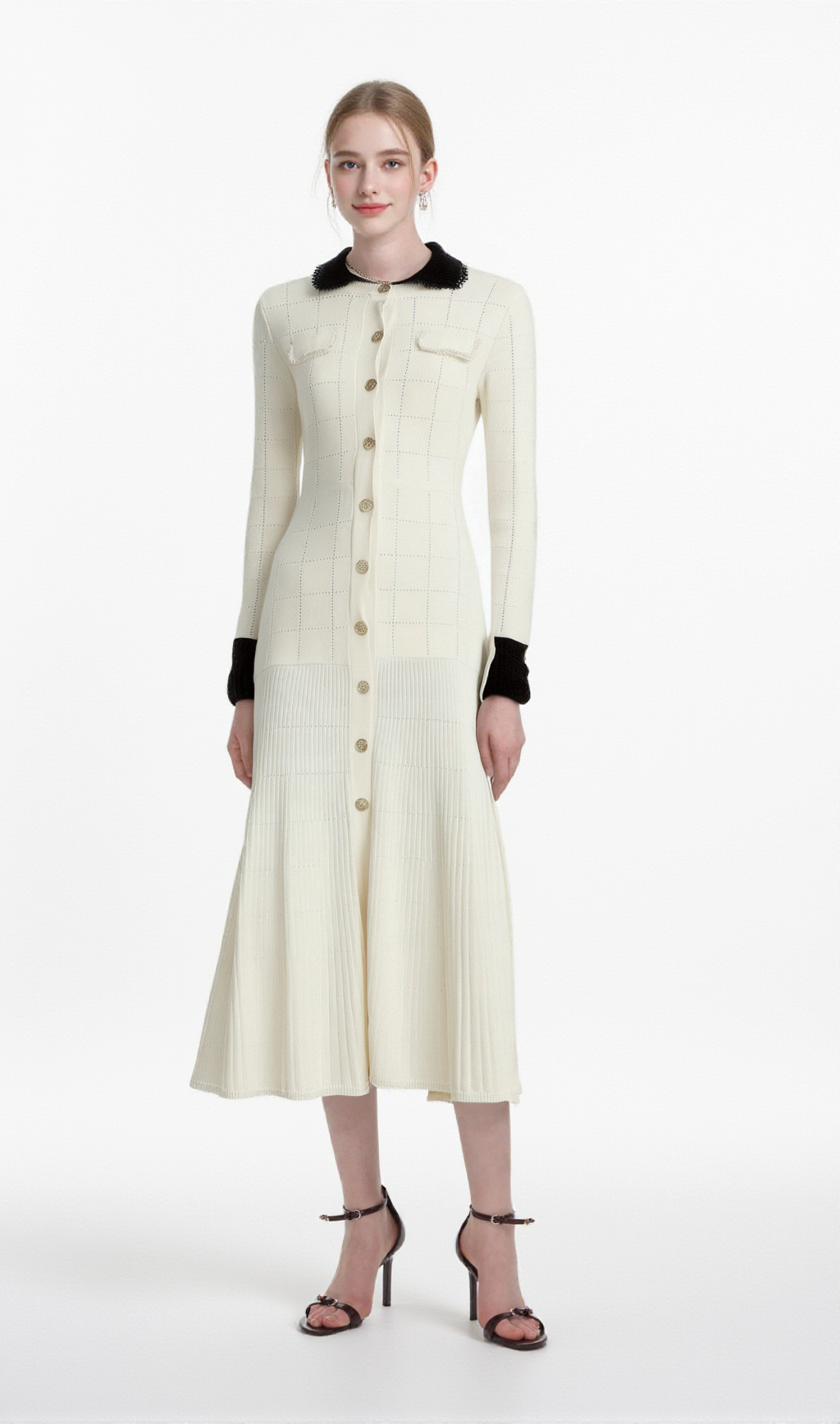CÉCILIE CONTRAST-TRIM KNITTED SHIRT DRESS