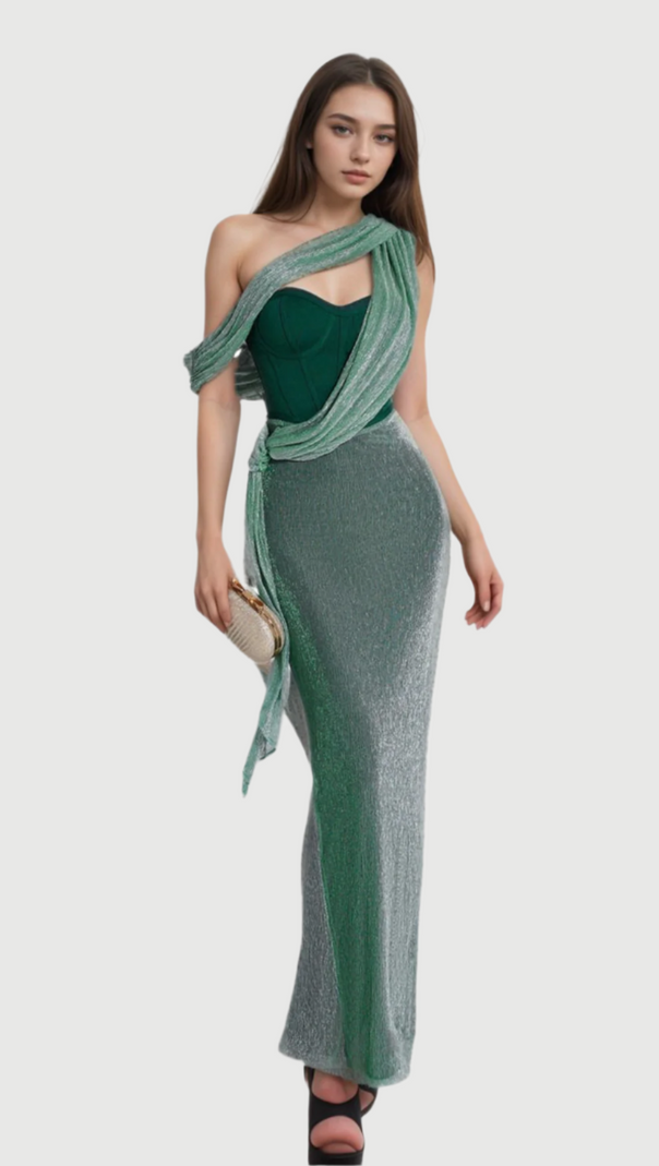 AIIZIE ALMA EMERALD GREEN HALTER STRAP MAXI DRESS - product image