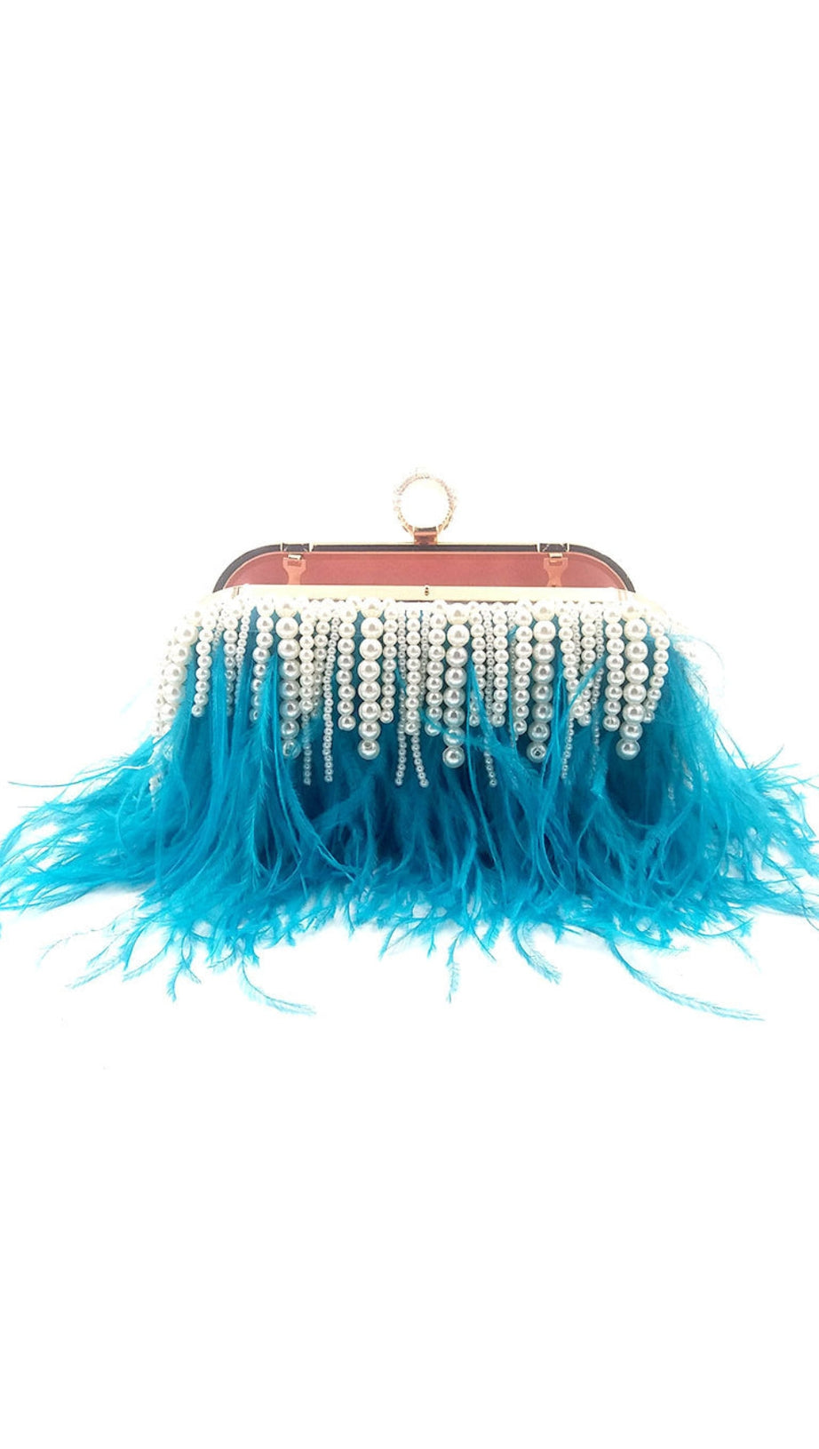 POCHETTE CON CATENA DI PERLE E PIUME