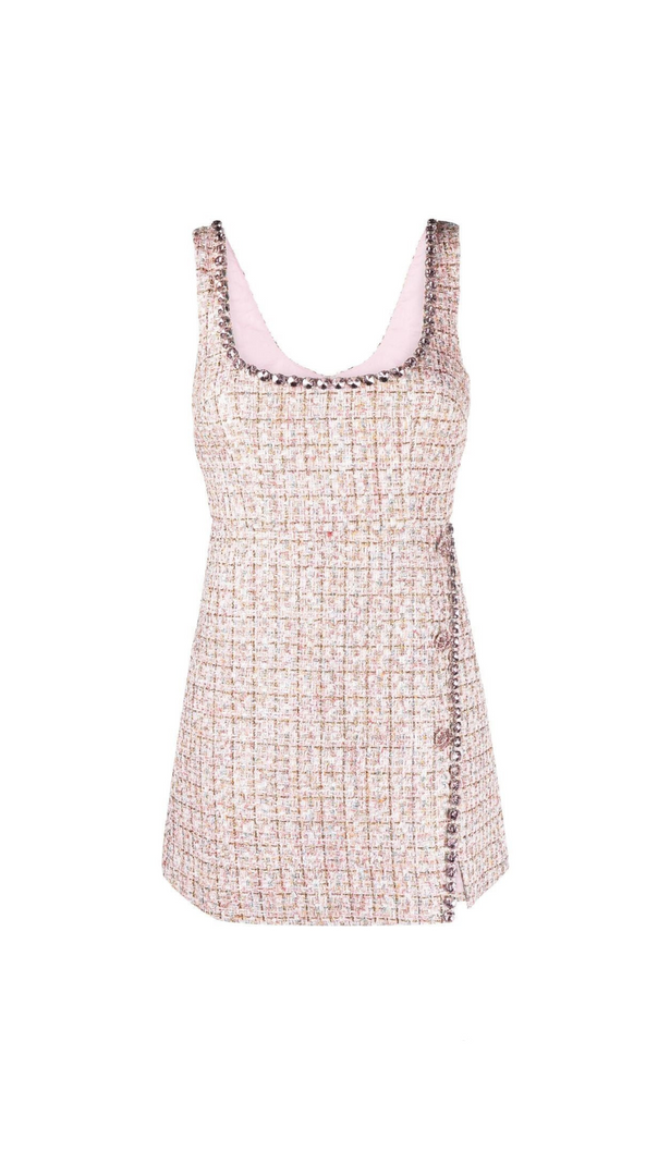 AIIZIE ALEXANDRA DIAMANTÉ TRIM BOUCLE MINI DRESS IN PINK - product image