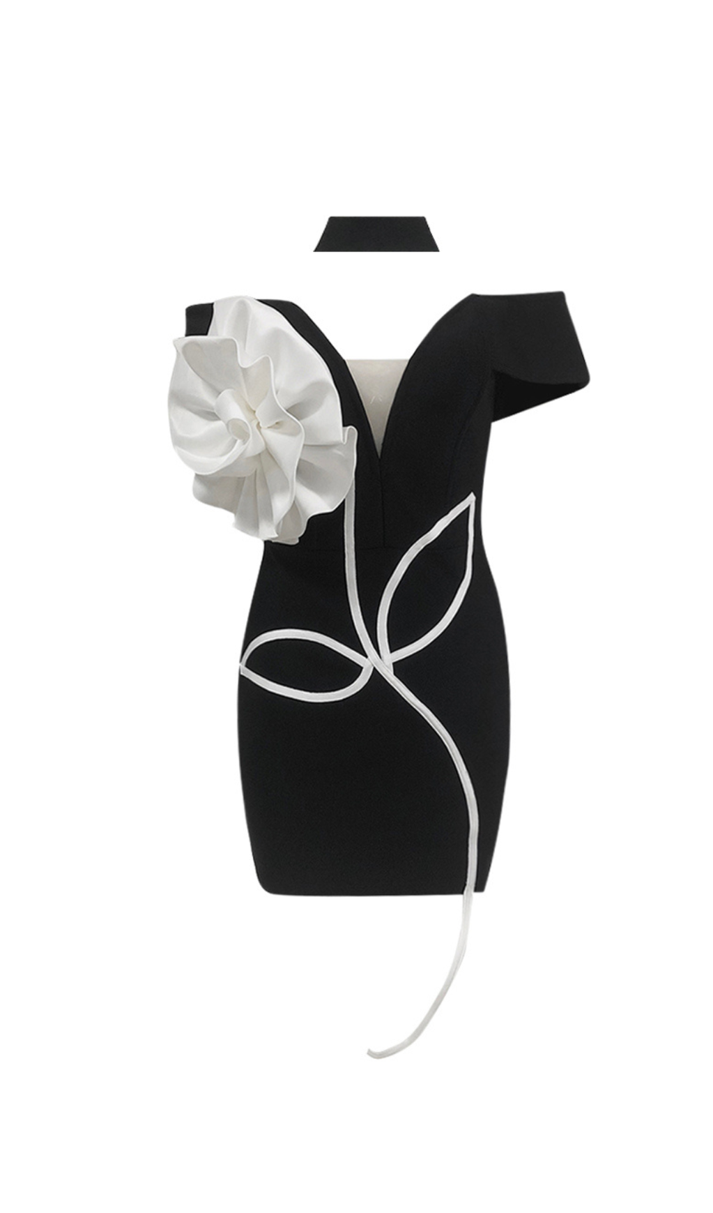 TINA 3D FLOWER EMBELLISHED STRAPLESS HALTER MINI DRESS