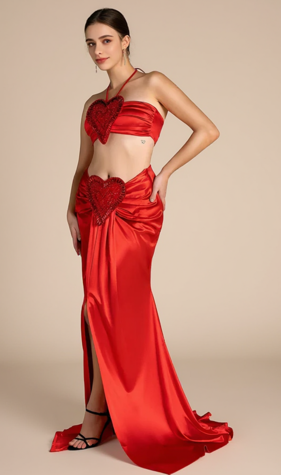 Mesi Halter Neck Heart Embellished 2 Piece Set