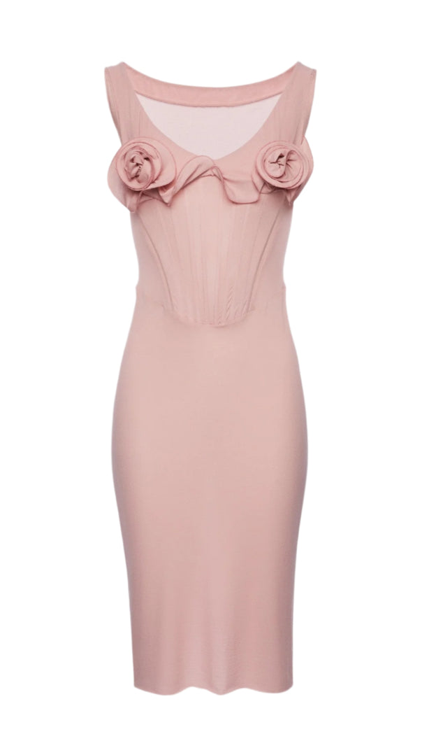AIIZIE DINELLA FLORAL APPLIQUÉ CORSET MIDI DRESS IN PINK - product image