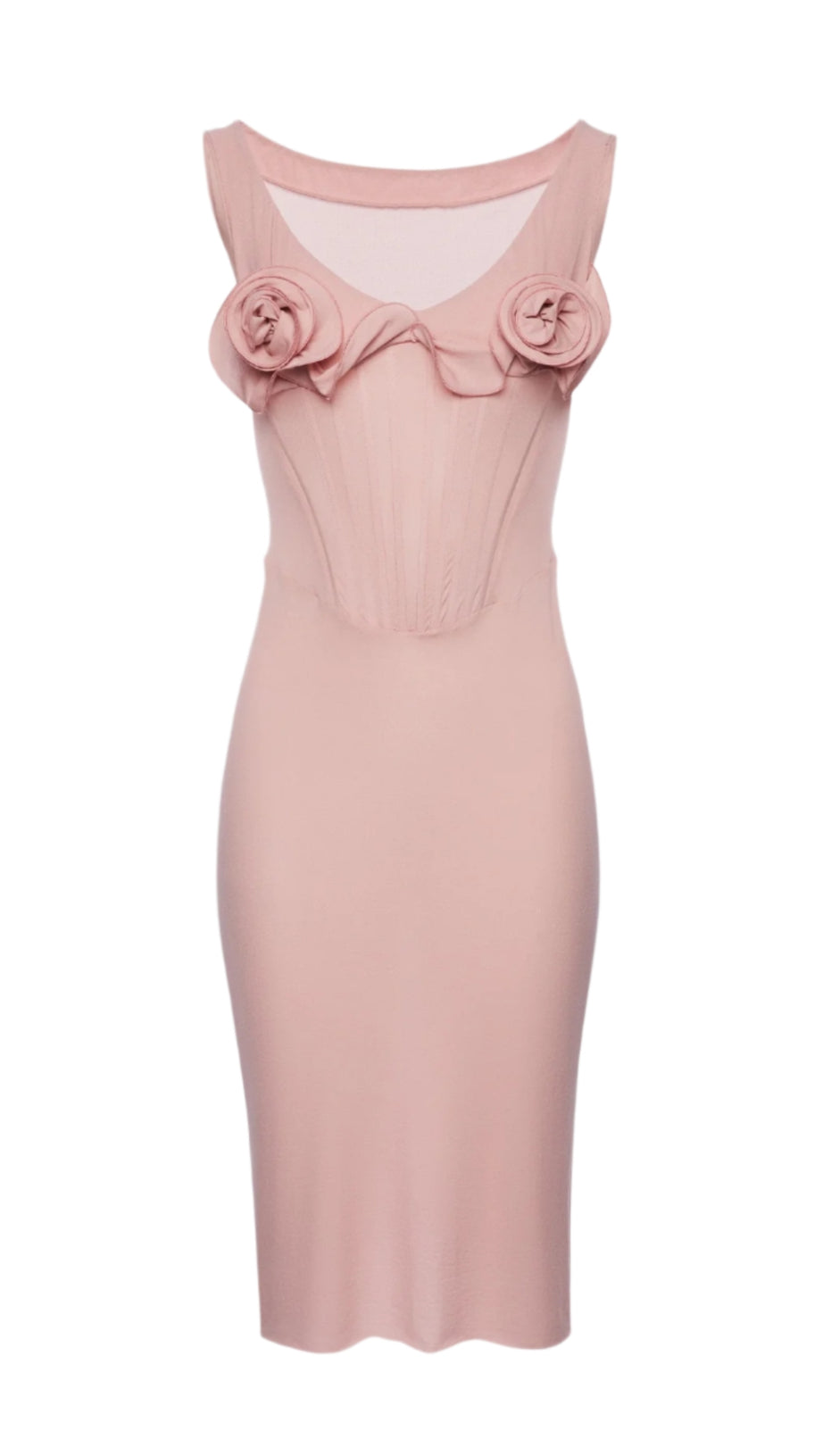 DINELLA FLORAL APPLIQUÉ CORSET MIDI DRESS IN PINK