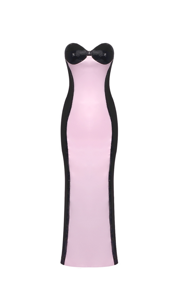 AIIZIE GLADYS STRAPLESS SEQUIN BUSTIER MAXI DRESS BLACK PINK - product image