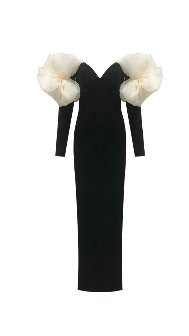 AIIZIE BOWKNOT FLORAL-SHAPE EMBELLISHED MAXI DRESS IN BLACK - product image