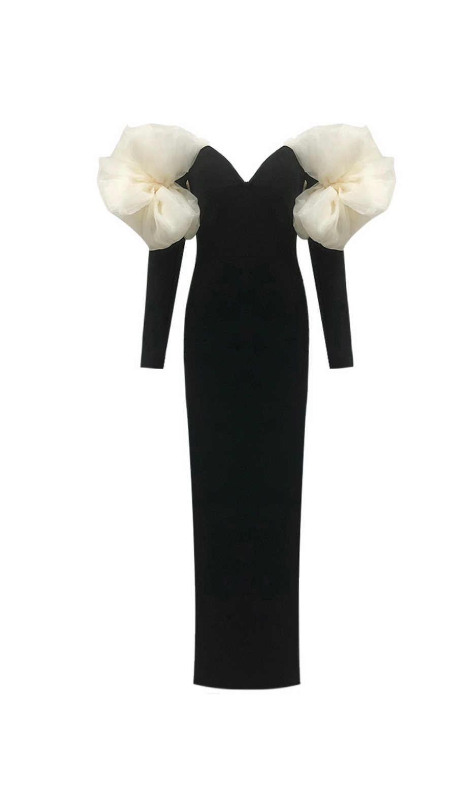bowknot floral-shape embellished maxi dress in black