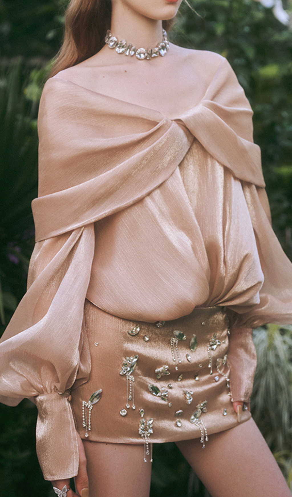 AIIZIE OFF-THE-SHOULDER PEARLESCENT SHIRT MINI DRESS - product image
