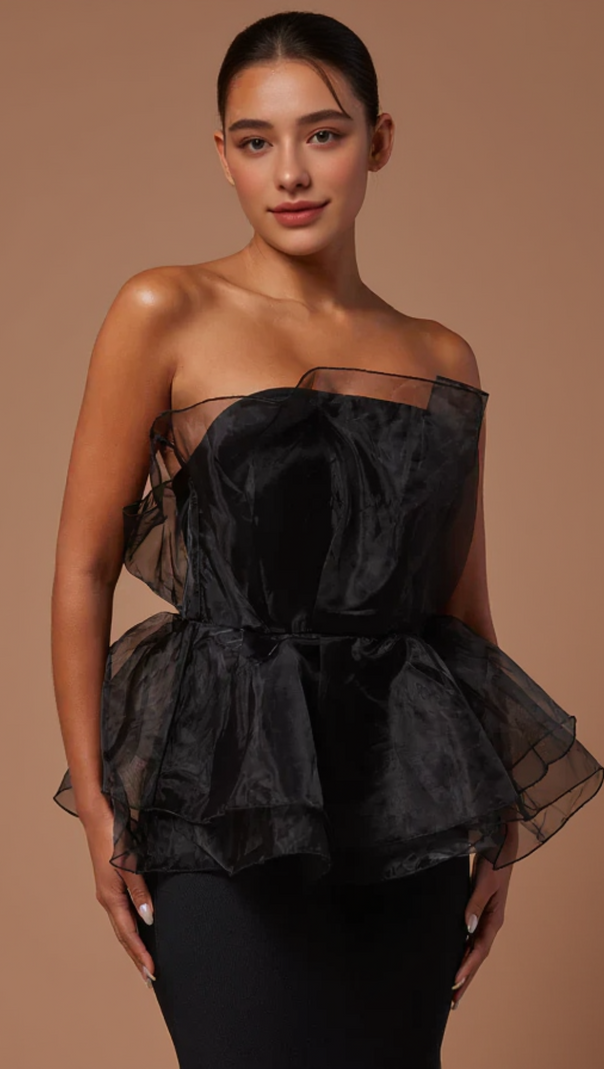 AIIZIE CEDRICA STRAPLESS MESH MAXI BANDAGE DRESS IN BLACK - product image