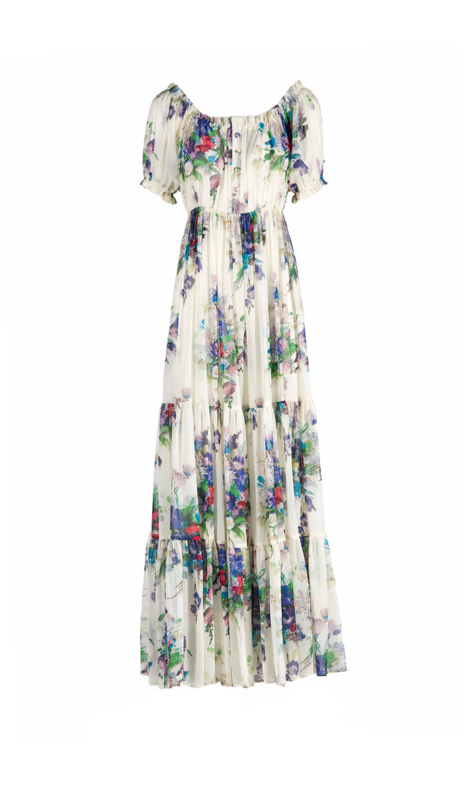 ABITO LUNGO STAMPATO CON BOUQUET FLOREALE