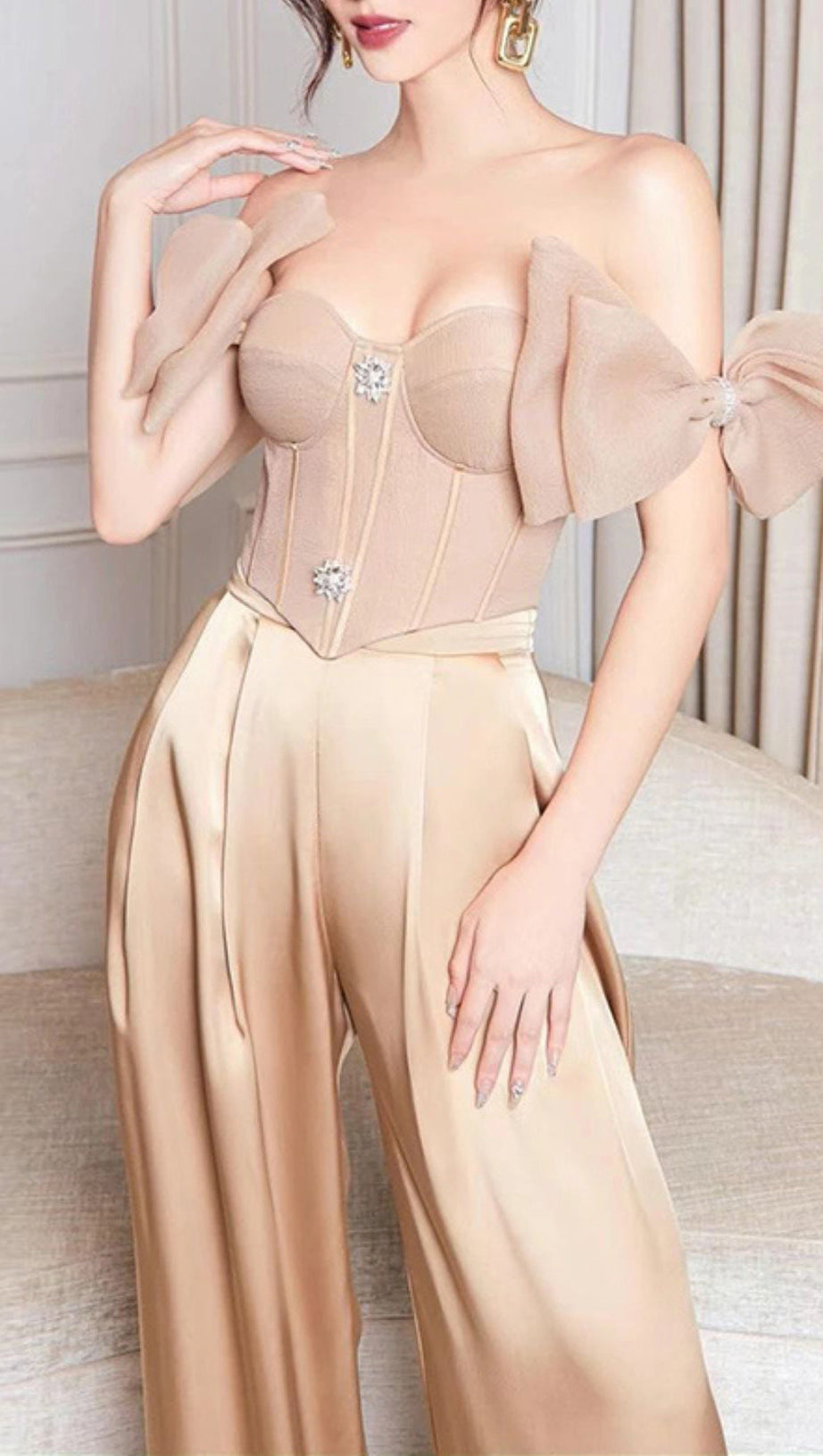 TINA SATIN PANTS IN APRICOT