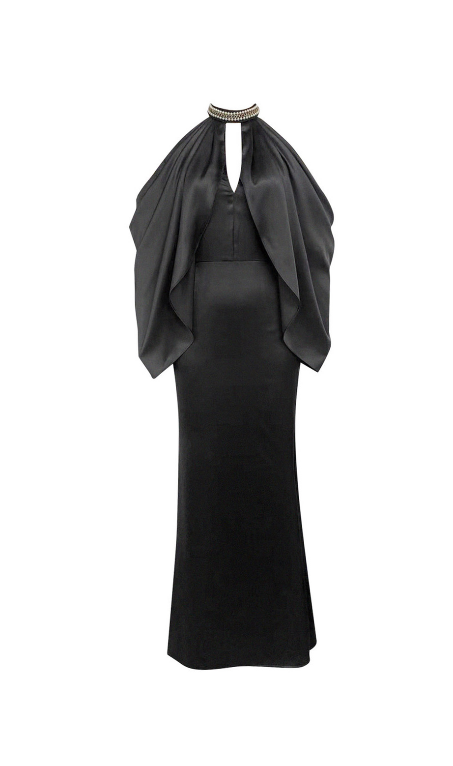 Schulterfreies Neckholder-Maxikleid mit Kristallen in Schwarz