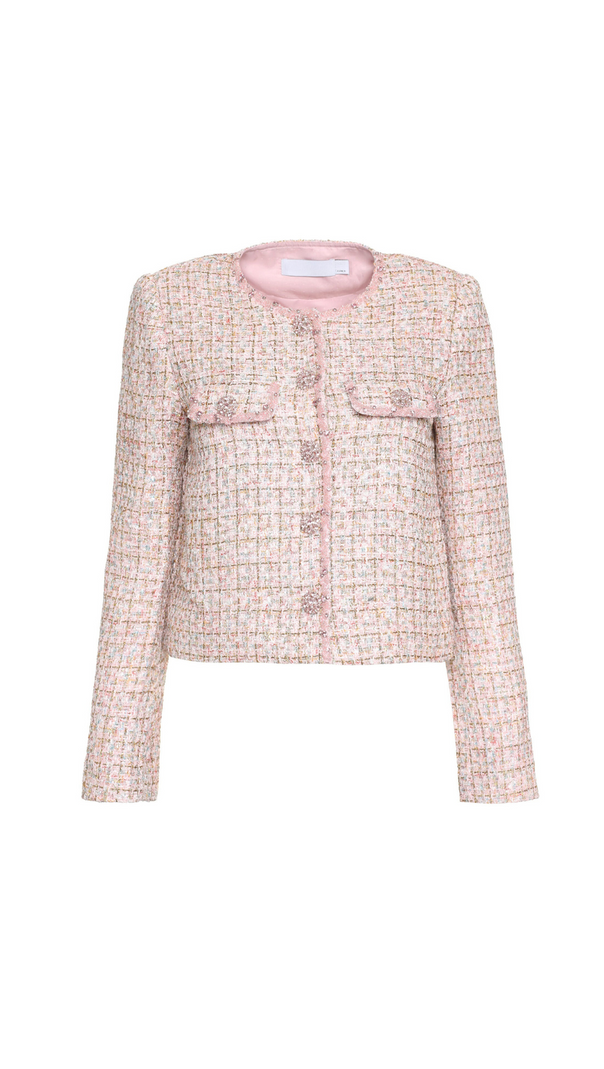 AIIZIE ALISA DIAMANTÉ TRIM BOUCLE TWEED JACKET IN PINK - product image