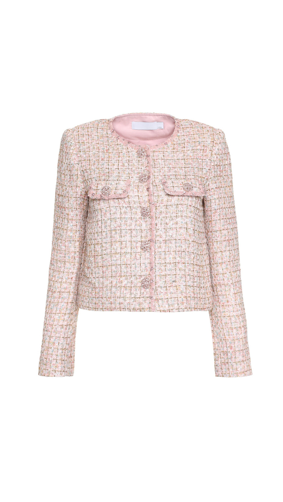 ALISA DIAMANTÉ TRIM BOUCLE TWEED JACKET IN PINK