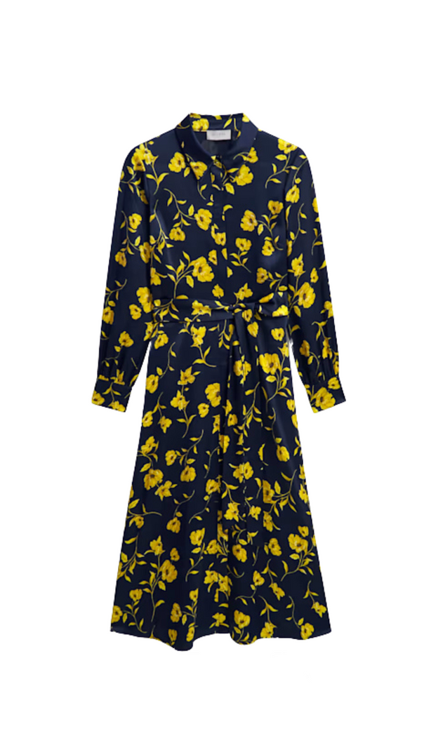 AIIZIE SOPHIA FLORAL SHIRT MIDI DRESS IN NAVY YELLOW - product image