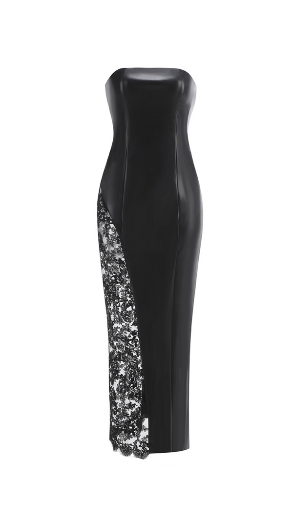 AIIZIE RETHA FAUX LEATHER LACE MAXI DRESS IN BLACK - product image