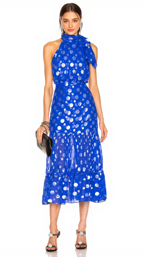 AIIZIE ELEANOR HALTER METALLIC MIDI DRESS - product image