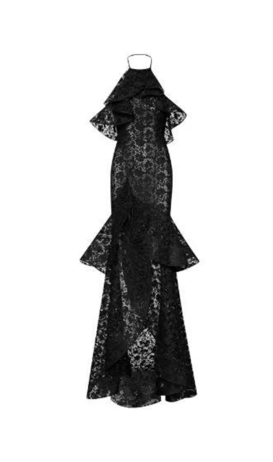 LYNN GARDENIA GUIPURE-SPITZENKLEID MIT RÜSCHEN IN SCHWARZ