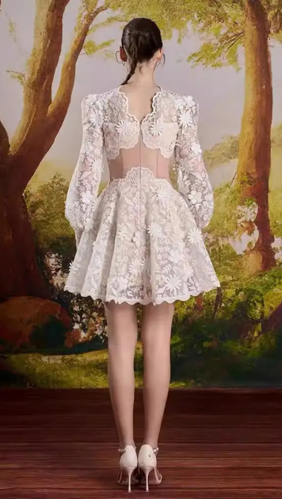 FLOWER EMBELLISHED MINI DRESS IN APRICOT