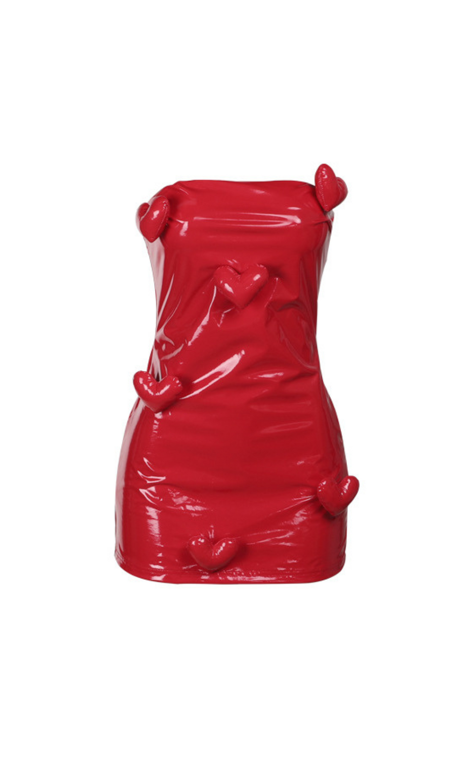 ELLA TRÄGERLOSES MINIKLEID AUS LEDER MIT HERZVERZIERUNG IN ROT