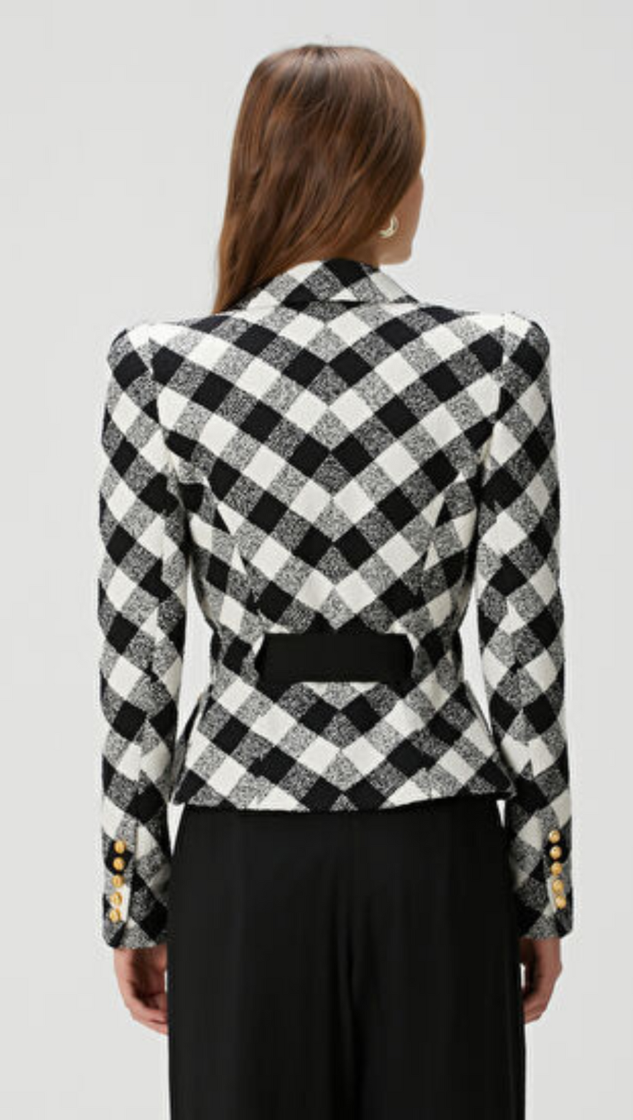 Gingham-Tweedjacke mit Gürtel und zwei Schneckenknöpfen