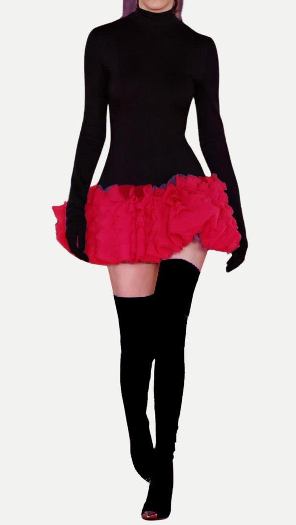 AIIZIE COLORBLOCK LONG SLEEVE LACE MINI DRESS - product image