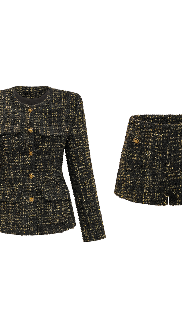 AIIZIE CLAUDINE BLACK METALLIC TWEED JACKET & SHORTS MATCHING SET - product image