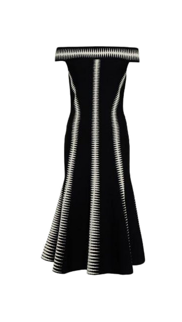 AIIZIE JACQUARD OFF-SHOULDER MIDI DRESS IN BLACK - product image