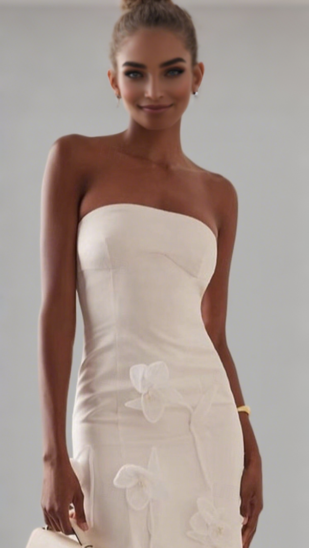 AIIZIE 3D FLORAL APPLIQUE SLEEVELESS MIDI DRESS IN WHITE - product image