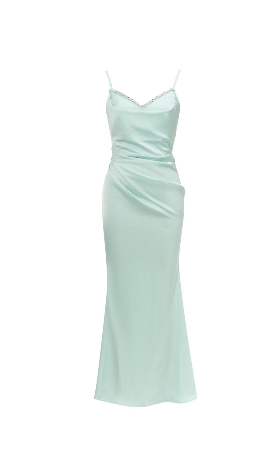 ABITO LUNGO CATHY CON PERLINE DECORATE IN VERDE CHIARO
