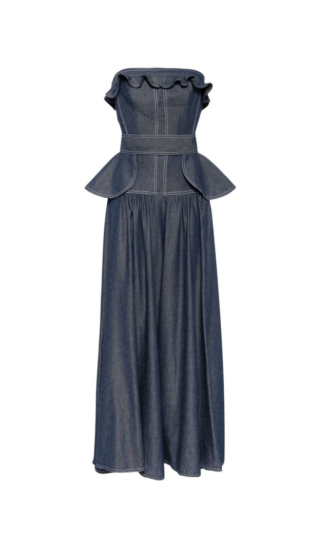 AIIZIE SIGRID PEPLUM-WAIST DENIM JUMPSUIT IN NAVY BLUE - product image