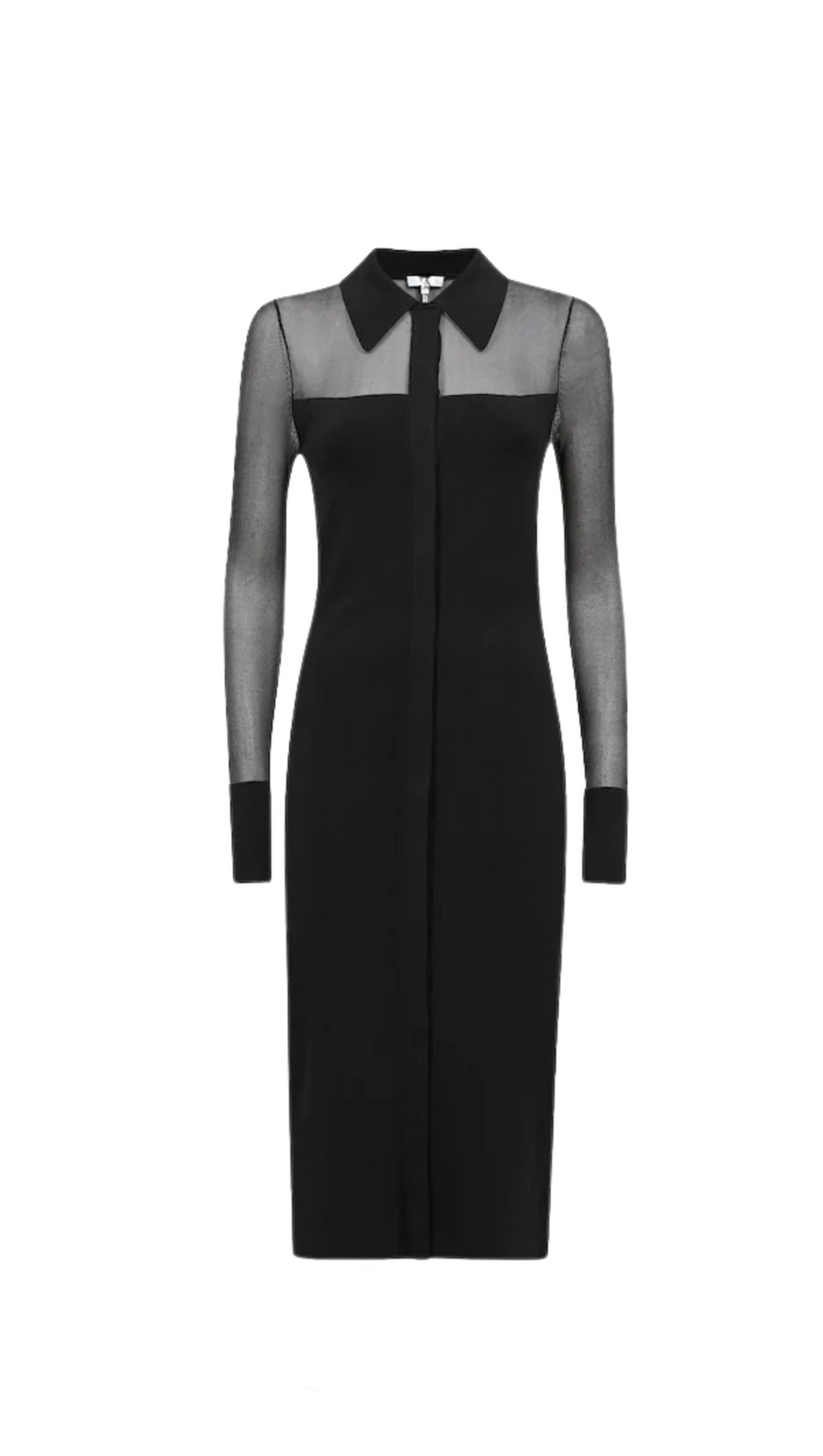 SHEER KNITTED BUTTON-THROUGH MIDI DRESS IN BLACK